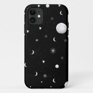 Capa Para iPhone 11 Luas e Estrelas Negras e Brancas