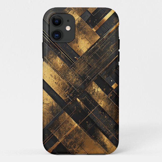 Capa Para iPhone 11 Luxurioso preto e Dourado Abstrato geométrico (Verso)