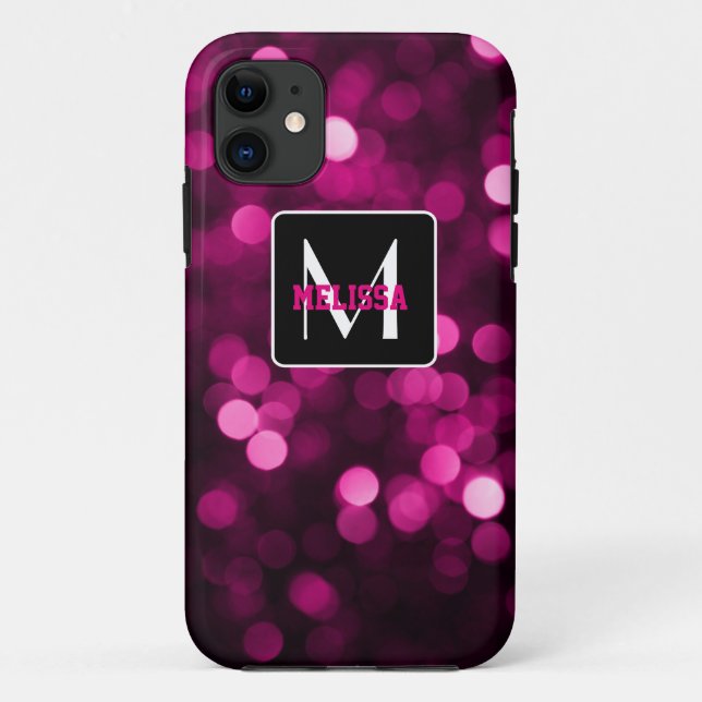 Capa Para iPhone 11 Luzes brilhantes rosa e roxa (Verso)
