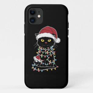 Capa Para iPhone 11 Luzes de Natal para Amante de Gatos Divertidos