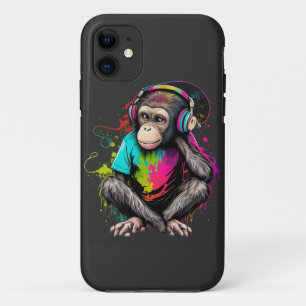 Capa Para iPhone 11 Macaco Bonito Ouvindo Música, Macaco Com Música Ob