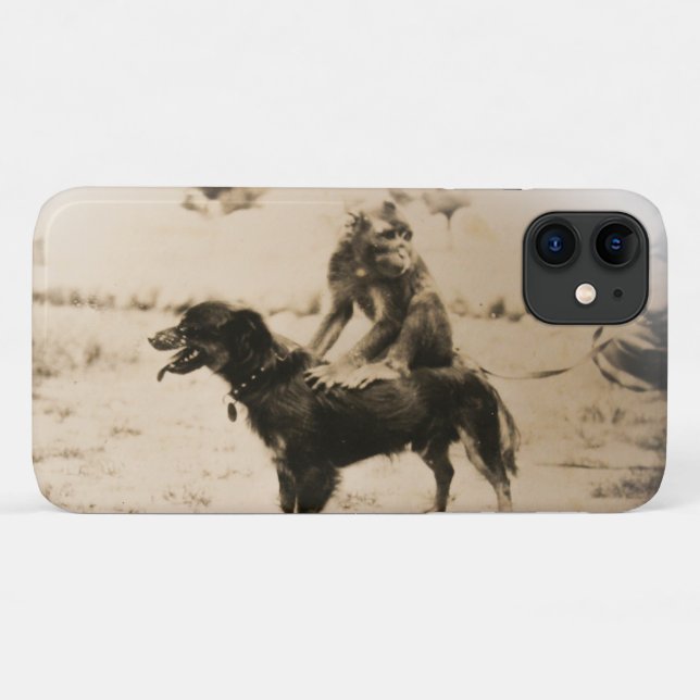 Capa Para iPhone 11 Macaco nas Costas de um Cachorro Chamado Chiquito (Verso (horizontal))
