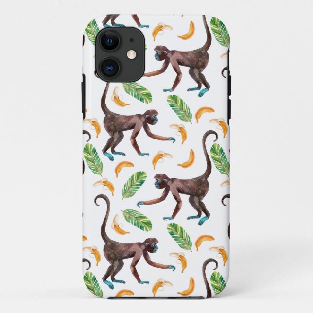 Capa Para iPhone 11 Macacos doces que manipulam bananas (Verso)