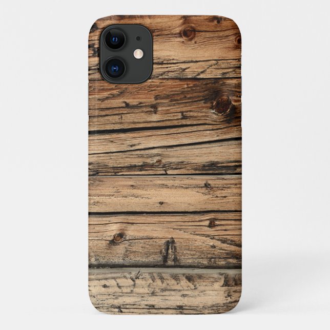 Capa Para iPhone 11 Madeira de carvalho rústico com penas (Verso)