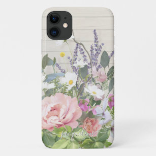 Capa Para iPhone 11 Madeira Floral Rústica Elegante de Lavanda Rosa