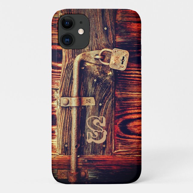 Capa Para iPhone 11 Madeira russa, grão antigo, cadeado castanho (Verso)