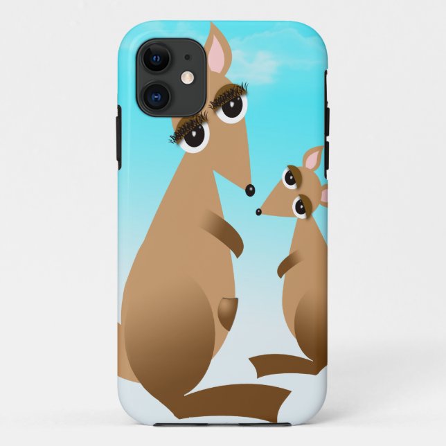 Capa Para iPhone 11 Mãe e bebê canguru lindos (Verso)