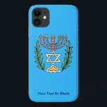 Capa Para iPhone 11 Magen Persa David Menorah<br><div class="desc">Esta imagem foi adaptada de um antigo azulejo judeu persa e apresenta uma menorah com um Magen David (Estrela de David) enquadrado por ramos de oliveira. As imperfeições da imagem original pintada à mão foram preservadas. Adicione seu próprio texto.</div>