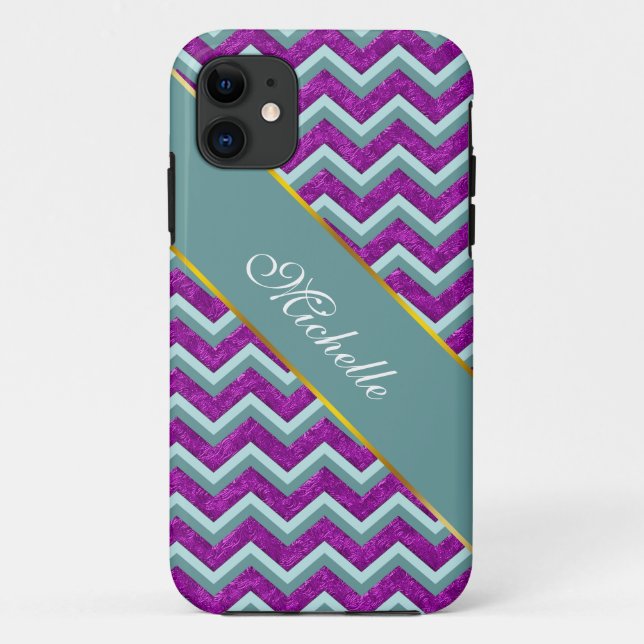 Capa Para iPhone 11 Magenta Foil e Teal ZigZag Padrão (Verso)