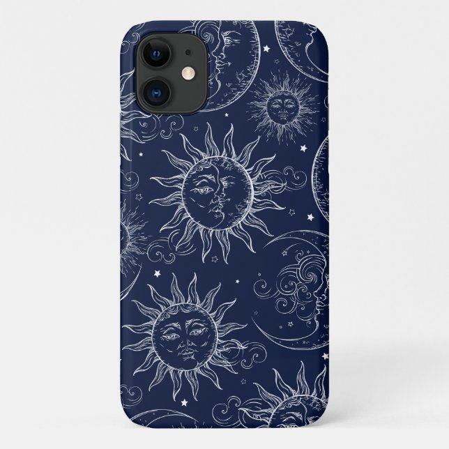Capa Para iPhone 11 Magia Azul Antiga Celestial Sol Lua Estrelas (Verso)
