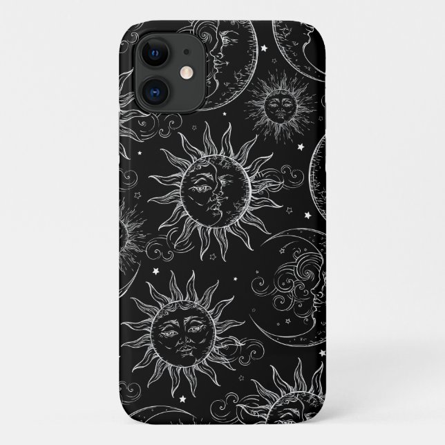 Capa Para iPhone 11 Magia Negra Antiga Celestial Sol Lua Estrelas (Verso)