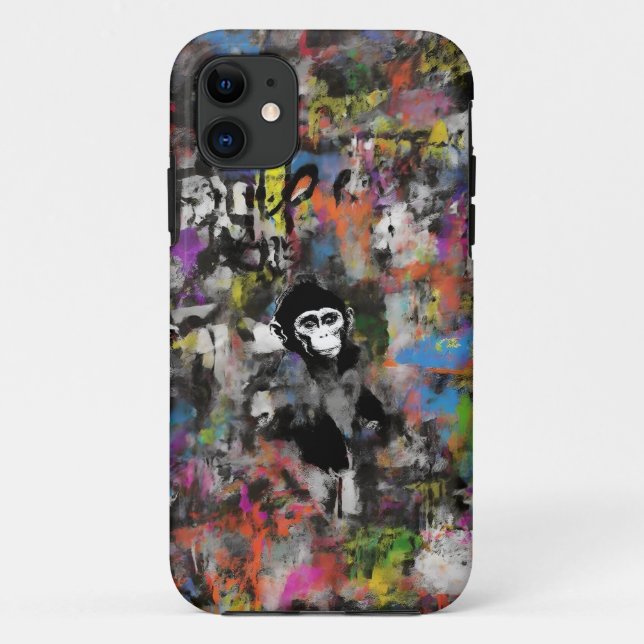 Capa Para iPhone 11 Mala Móvel de Arte Urbana do Macaco do grafite (Verso)