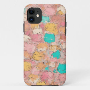 Capa Para iPhone 11 Mala Móvel de Doodle Gato Pastel