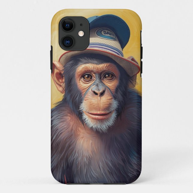 Capa Para iPhone 11 Mala portátil para retrato de macaco na moda (Verso)