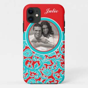 Capa Para iPhone 11 Maleta azul, vermelho, branco Damask iPhone 5 com 