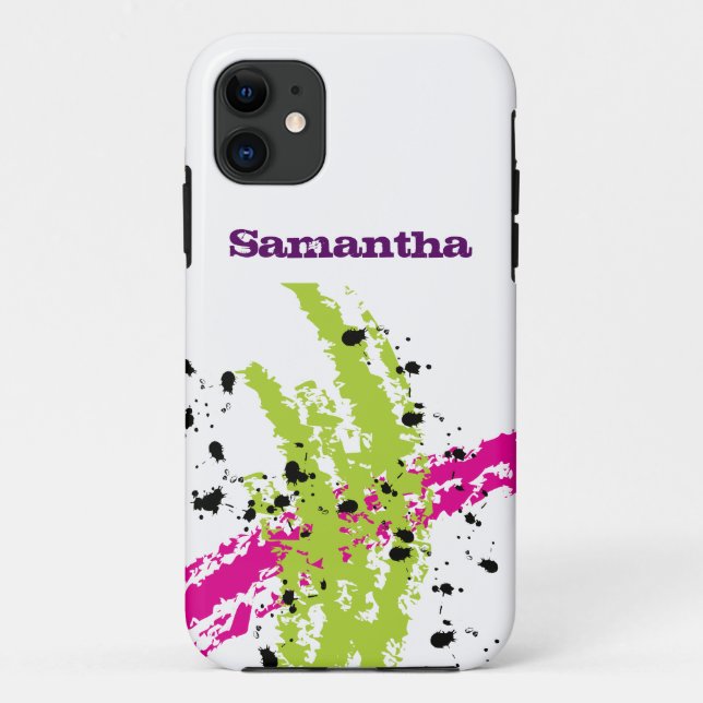 Capa Para iPhone 11 Maleta de abertura de pintura verde rosa ID™ iPhon (Verso)