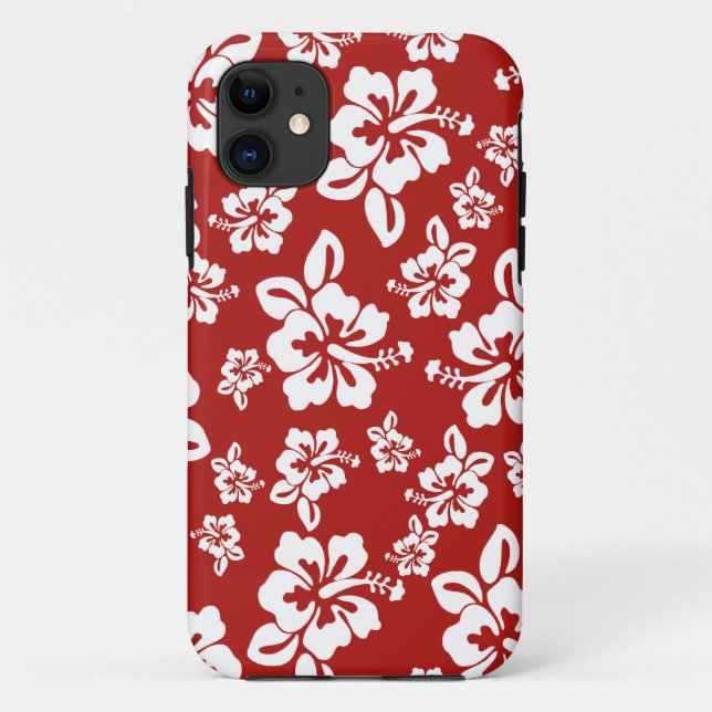 Capa Para iPhone 11 Malia Hibiscus - Red Hawaiian Pareau Impressão (Verso)