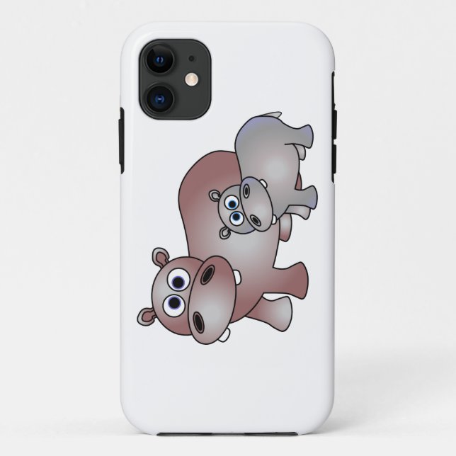 Capa Para iPhone 11 Mamã bonito e bebê do Hippopotamus (Verso)