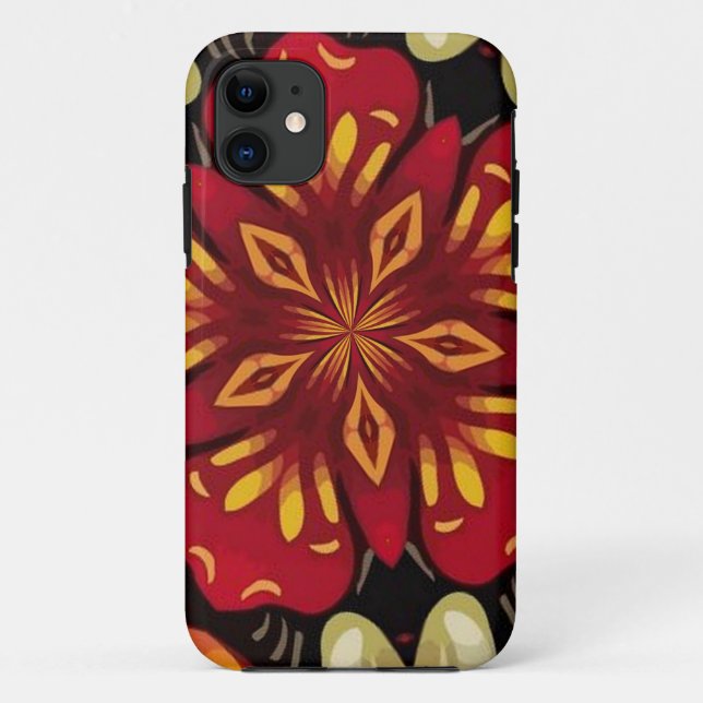 Capa Para iPhone 11 Mandala tropical das flores e das borboletas (Verso)