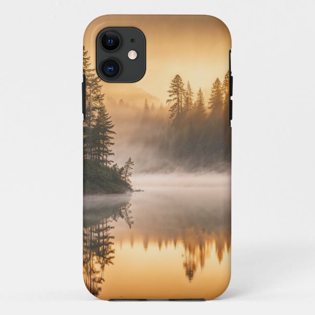 Capa Para iPhone 11 Manhã Mist no rio Pines (Verso)
