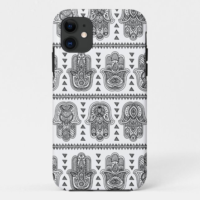 Capa Para iPhone 11 Mão indiana Doodle tirado de Hamsa (Verso)