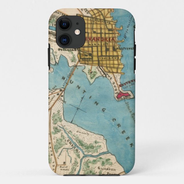 Capa Para iPhone 11 Mapa de Alexandria VA e cidades vizinhas (Verso)