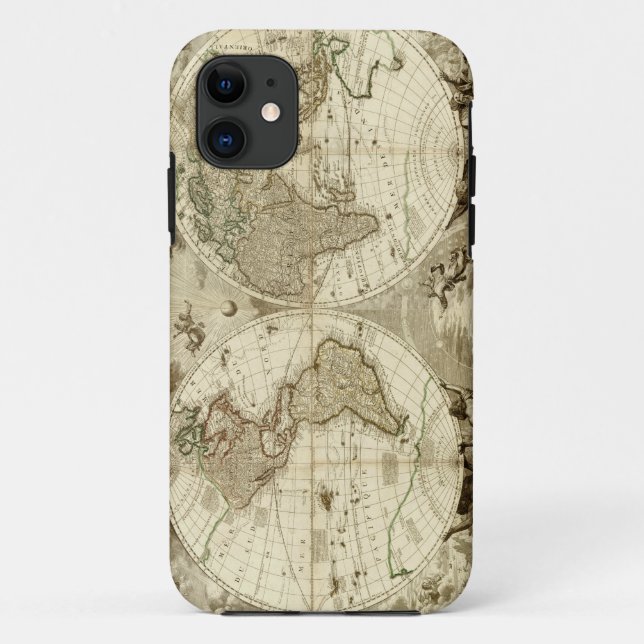 Capa Para iPhone 11 Mapa do mundo 1708 por Jean Baptiste Nolin (Verso)