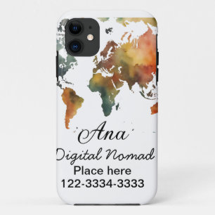 Capa Para iPhone 11 Mapa do mundo adicione seu nome texto localidade t