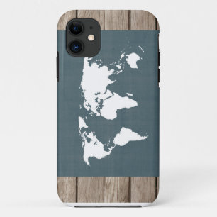 Capa Para iPhone 11 Mapa do mundo. azul e branco