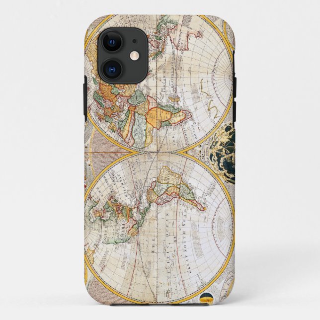Capa Para iPhone 11 Mapa do mundo duplo antigo do hemisfério (Verso)
