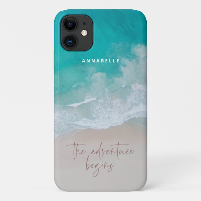 Capa Para iPhone 11 mar de praia de areia tropical a aventura começa (Verso)