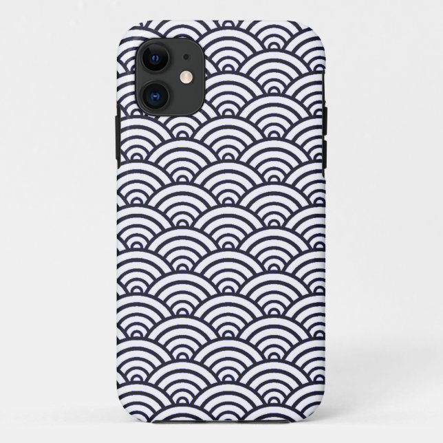 Capa Para iPhone 11 Mar de Seigaiha - Ondas Azuis Japonesas (Verso)