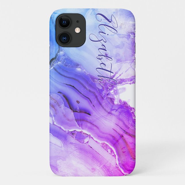Capa Para iPhone 11 Marble Simulado Granito Azul Roxo (Verso)
