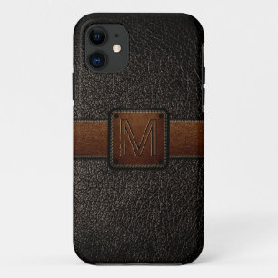 Capa Para iPhone 11 Marca de couro preto