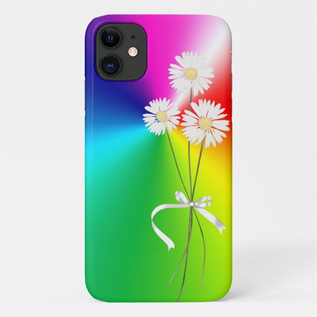 Capa Para iPhone 11 margarida branca com arco-íris (Verso)