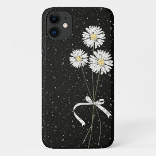 Capa Para iPhone 11 margarida branca com gotas de chuva em preto