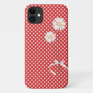 Capa Para iPhone 11 margarida em vermelho com bolinhas brancas