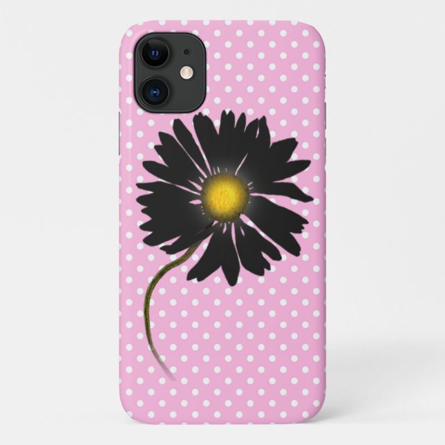 Capa Para iPhone 11 margarida negra brilhante (Verso)