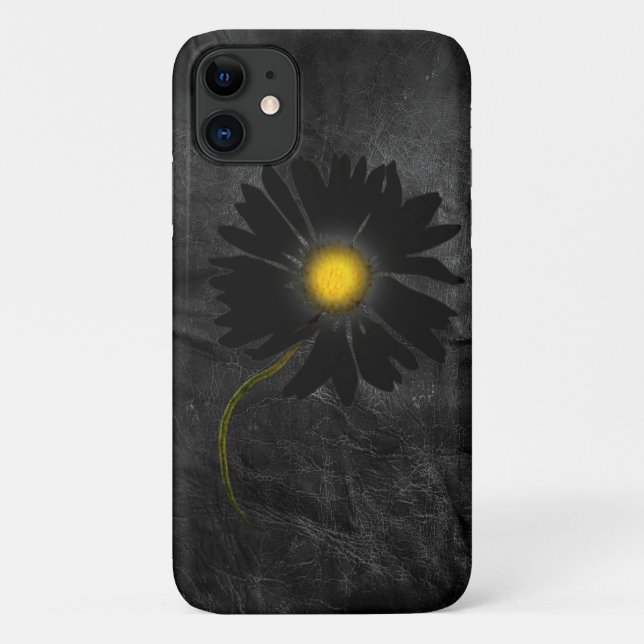 Capa Para iPhone 11 margarida negra brilhante em couro (Verso)