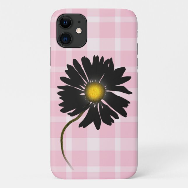 Capa Para iPhone 11 margarida negra brilhante na xadrez (Verso)