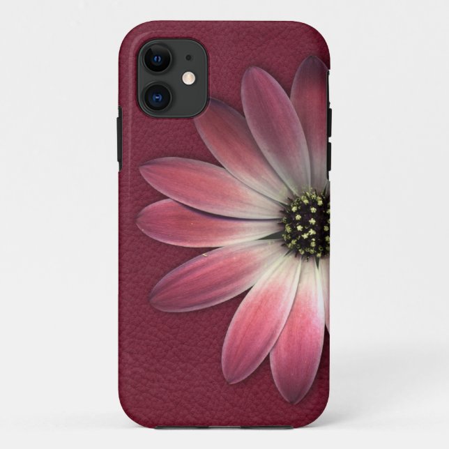 Capa Para iPhone 11 Margarida Vermelha em Impressão de Couro de Vinho (Verso)