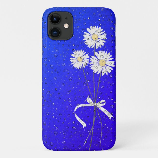 Capa Para iPhone 11 margaridas brancas com gotas de chuva (Verso)