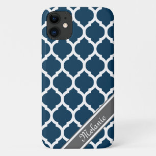 Capa Para iPhone 11 Marinho Azul e Cinza Nome Personalizado da Trava