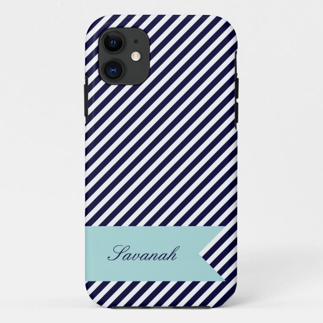 Capa Para iPhone 11 Marinho Azul e Stripes Brancas com Minúscula iPhon (Verso)