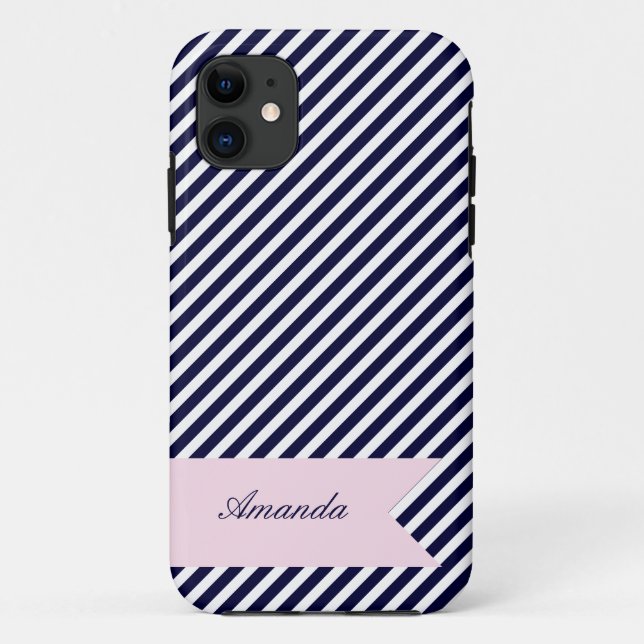 Capa Para iPhone 11 Marinho Azul e Stripes Brancas com Minúscula iPhon (Verso)