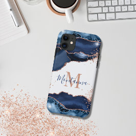 Capa Para iPhone 11 Marinho Azul Rosa Dourado Marble Agate Personaliza