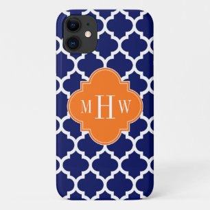 Capa Para iPhone 11 Marinho Azul Wt Chevron Pumpkin Quatrefoil 3 Monog
