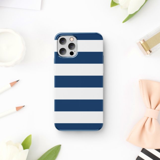 Capa Para iPhone 11 Marinho Blue Stripes, White Stripes, Padrão Stripe (Criador carregado)