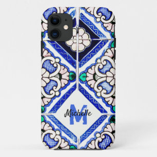 Capa Para iPhone 11 Marinho de Azulejos de Padrão Espanhol Azulejo Mo