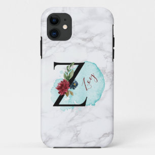 Capa Para iPhone 11 Marinho de Merlot Personalizado Letra Floral Z com